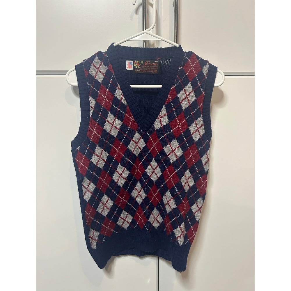 Vintage Jersild Argyle Sweater Vest Mens Medium Navy Red Whitade in USA V-Neck